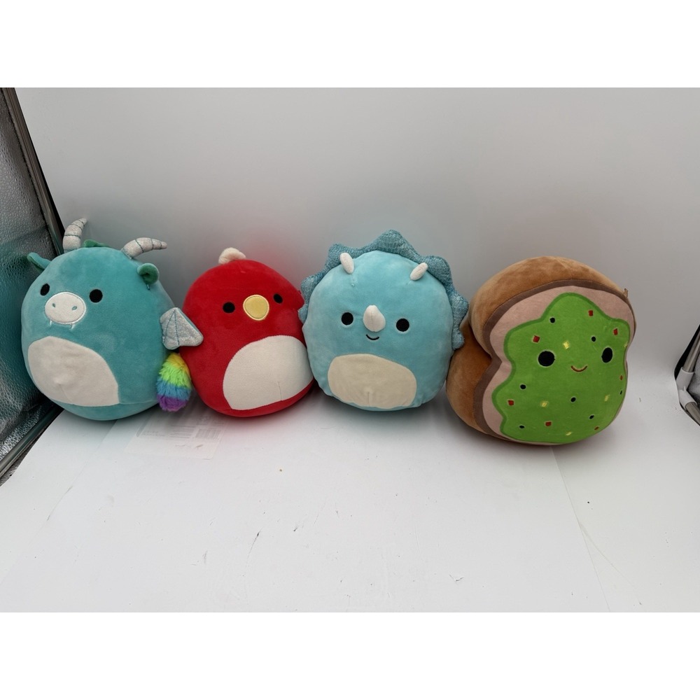 Squishmallows 8" Plush Lot of 4 Dragon Dinosaur Bird Avocado Toast Kellytoy